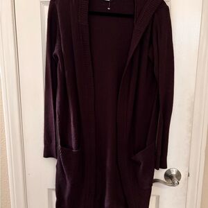 New York & Company Deep Burgundy Hooded Cardigan